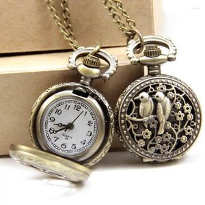 Pocket Watches Fashion Double Magpies Hollow Graving Vintage Quartz Movement Watch On Chain Skeleton