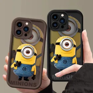 2024 Big Eyes Cute Minions Animation Apple Phone Case 13iphone11 Anti-Fall 12Promax Full Soft Shell Cute