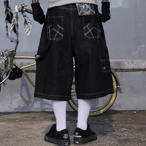 Ricamo di alta strada casual sopra ginocchiere jeans estivi pantaloncini da uomo largo gamba largo y2k denim pantaloni da cinque punti di grandi dimensioni 240329