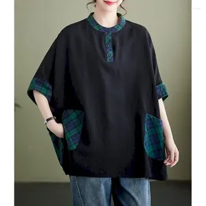 Camicette da donna camicie per donne pullover a maniche corte t-shirt scollo a scollo a quadri sciolti in stile coreano in stile coreano design retrose camicetta retrò