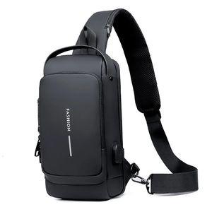 Multifunktion patent läder bröstpåse män vattentät crossbody antitheft rese manlig USB laddningspaket 240402