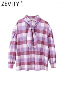 Frauenblusen Zevity Frauen Mode Boy Bloid Plaid Lose Bluse Office Lady Chic Falten Laternenhülle Kimono Hemden Chemise Blusas Tops