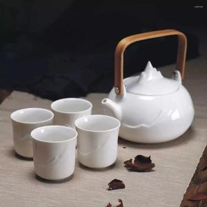 Teware, dağ desenli çaydanlık 4 çay fincanları ile Japon klasik beyaz seramik çay seti.