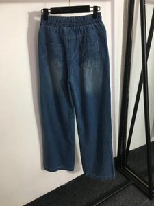 Jeans femminile 2024 Autumn / Inverno Fashion Elastic Waist e pantaloni casual blu coulisse 3930