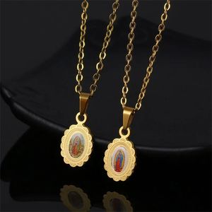 2Pcs 100% Stainless Steel Blessed Virgin Mary Pendant Necklace For Women Charm Religious Faith Jewelry Gift 240407