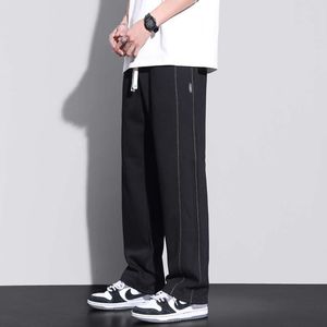 Summer Thin and Simple Straight Leg Sanitary Pants for Men's 2024 New Trendy High Street Wide Leg Pants for Casual Sports Long Pants for Men