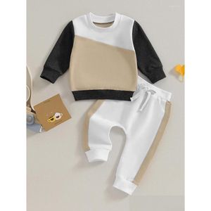 Kläder sätter hnyenmcko småbarn baby flicka pojke kläder färg block långärmad crewneck sweatshirt jogger byxor set 2 st fall vinter dr otgli