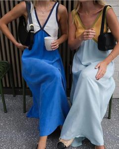Lässige Kleider Frühlings- und Sommer-Mode-V-Ausschnitt ärmellose Farbblockkleid für Frauen
