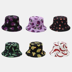 Wide Brim Hats Bucket Fashionable cartoon printed cute bucket cap summer reversible fishing mens street hip-hop Gorro Q240403