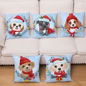Kudde god jul söt hund fodral för hemma soffa barn rum dekor husdjur djur tryck täckning plysch kuddbotten 45x45 cm