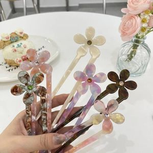 Hair Clips Spring Summer Flower Zircon Acetate Hairpin Sticks For Women Girls Vintage Sweet U-shaped Clasp Updo Headdress