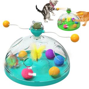 Interaktywne koty zabawkowe kulki Pets Cats Puzzle Spinning Trac z pluszową kulą zwiastun piórek kort