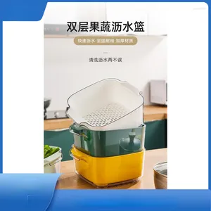 Storage Bottles Double Layer Washing Pot Drain Basket Kitchen Household Plastic Fruit Plate Living Room Sink Water Filter Vegetable