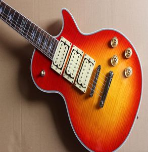 Asso Shop Custom Frehley Signature 3 Pickups Electric Guitarred Guitar di alta qualità Maple Flamed Wood8806110