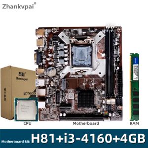 Материнские платы H81 LGA 1150 Материнская плата с Intel I3 4160 CPU 3,6 ГГц двойная поддержка DDR3 4GB USB 3.0 VGA M.2 NVME Комплект