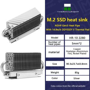 Skrivare Thermalright HR10 2280 M.2 Solid State Drive AGHP Värmrör Kylfläns Radiator M.2 SSD Cooler Packning med termisk silikondyna