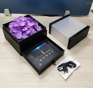 Geschenkverpackung Square Acryl Deckel Luxus Grußkarte LCD -Bildschirm Video Blumenbox Hochzeitsverpackung