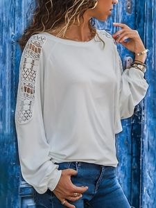 Finjani Plus Size Женская блузя французская контрастная кружевная кружевная толстовка Raglan рукава повседневная одежда для осени 240403