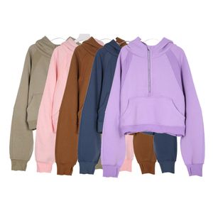 Half Zip Sweatshirts Cropped Hoodie Long-sleeved Fleece Womens Quarter Zip Up Pullover Jackets Fall Outfits Winter Thick Coat Clothes Cardigan Sportswear