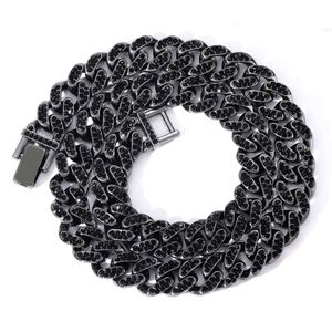 Diamante preto diamante gelado fora Hip Hop CZ Miami Colar Chain Chain Link de 13 mm de largura