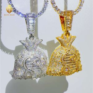 Designer Wholesale Custom Fashion Hip Hop Jewelry full 5A+ diamond Necklace Set purse Pendant