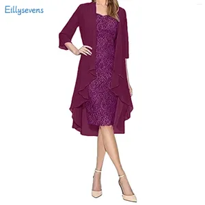 Casual Dresses Women'S Dress Two Pieces Fashion Charming Sleeveless Lace With Long Sleeve Chiffon Cardigan Set Large Size Regular