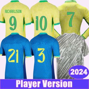 2024ブラジルダニロナショナルチームメンズプレーヤーサッカージャージL.Paqueta Vini Jr Richarlison Rodrygo Home Away GK Long Sleeve Footballシャツ