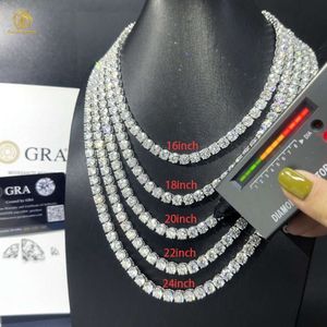 Fin smycken passera diamanttestare 925 Sterling Silver Gold Plated 2mm 3mm 4mm 5mm Moissanite Tennis Chain Necklace for Women Men