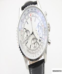 Luksusowa szwajcarska marka zegarków Chronometre Navitimer Quartz Chronograph zegarek męski Cassic Wristwatch White Dial Skórzany pasek 5080335