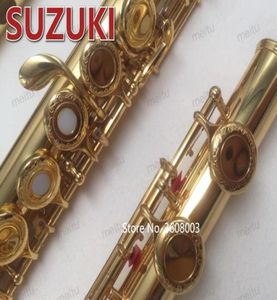 Suzuki Intermediate Gold Plated Flute Professional Engraved Floral Mouthpiece Designs C Key Flutes 17 Holes Open Holes4771930