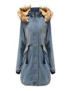 Neue Damenjacke Fell Denim Blue Jeans Kapuze billige Frauen Mantel Winterwärme 100 Baumwollgröße SXXL6793455