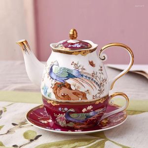 Teaware sätter kinesiska keramiska teaset Creative Personal Cup Saucer Set Classical Boutique Phoenix Printing Bone China Afternoon Flower Teapot