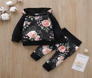 024M Novo Autumn Winter Floral Roupas Conjunto de capuz com capuz Top -Top para recém -nascidos bebês bebês 2pcs Conjunto 2019 Roupas de menina para meninas Y200803434075