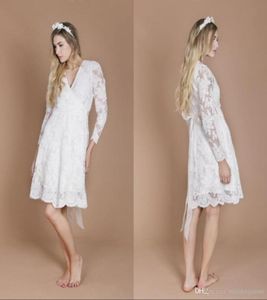 Long Sleeve Wedding Dresses 2021 New Design Lace Pregnant Bride Dresses Vintage A Line V Neck Knee Length Beach Summer Boho Bridal8113796