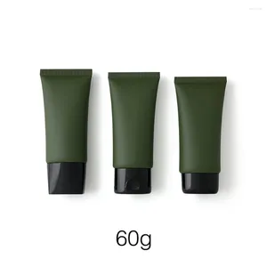 Storage Bottles 60g Matte Green Refillable Cosmetics Container Empty Makeup Cream Lotion Squeeze Bottle 60ml Flat Style Plastic Soft Tube