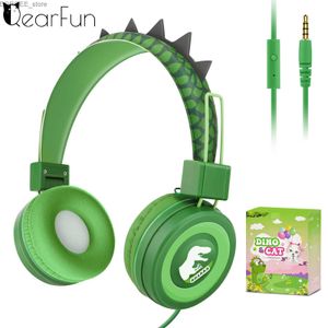 Cell Phone Earphones Cute Kids Headphones With Microphone Dinosaur Wired Children Headphones Safe Volume 85db Stereo Sound headset Kid Christmas Gift Y240407