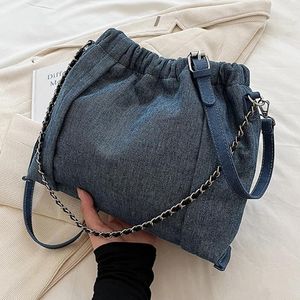 Totes Denim Bucket Bag Large Capacity Drawstring Casual Shoulder Purse With Adjustable Strap Underarm Satchel For Women