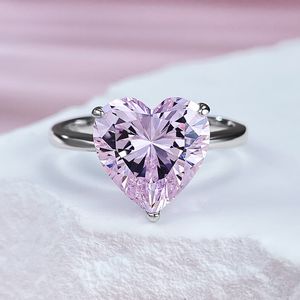 Queen Heart 10mm Pink Moissanite Diamond Ring Real 925 Sterling Silver Party Wedding Band Rings for Women Engagement Jewelry