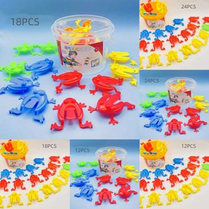 New New 12-24Pcs Jumping Frog With Bucket Bounce Fidget Toys Kids Novelty Stress Reliever Birthday Gift For Boys Girls Party Favor Game