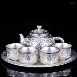 Tee -Sets silberne Tassen Schalen Essstäbchen Hauchwerkhandwerk Ornamente Silber Jahr Hochzeit Geschenkboxen Teekannen kleine Geschenke Silv
