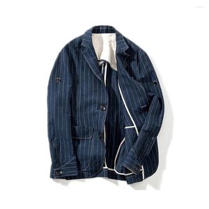 Men's Suits Blazer Striped Cotton Linen Thin Stylish Suit Spring Summer Elegant Jacket America Retro Boyfriend's Coat