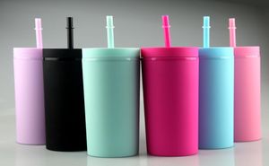 6 färger mattflaskor med vattentumblers sugrör sport plastfärgad dricka dubbel akryl lock A12 vägg koppar vatten aqkgb2641153