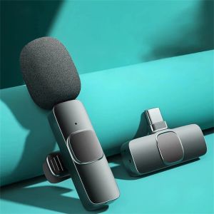 Microfones Wireless Lavalier Microphone Recording Mini Mic för Android iOS YouTube Facebook Live Stream Vlog Interview Plugplay Lapel Mic Mic