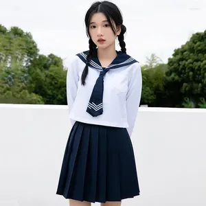 Roupas Defina o uniforme básico da escola JK para meninas estilo Japão Parece marinho marinheiro Seifuku ternos de saia plissada Cosplay Fantas