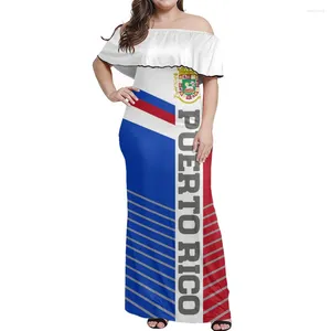 Festklänningar Puerto Rico Flaggtryck Kort ärm Lång kjol Polynesia Summer Women's Elegant Off The Shoulder Corset Sexig klänning