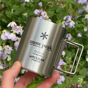 300ml Snow Stainless Steel Folding Mug Coffee High Temperature Resistant Design Outdoor Camping Cup Dual Insulation 240407