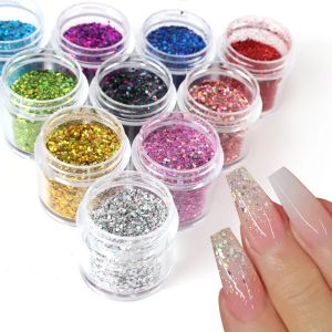 Bottiglie 10 bottiglie Nail art shinning polvere cromata pigmento cromato iridescente hexagon ultratina glitter paillettes polacco gel decorazione