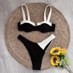 Kadın Mayo Push Up Solid Patchwork Bikini 2023 Seksi Kadın Mayo Bayan Mayo Mini Bikini Seti Brezilya Biquini Beach Suit Mayo J240403