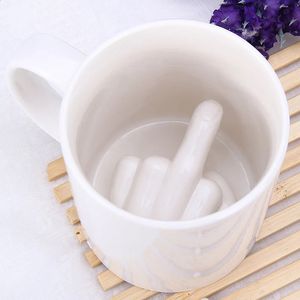 Funny Ceramic Mug Creative Design White Middle Finger Novelty Style Mixing Coffee Tea Milk Cup Birthday Gift 240407