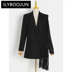 Abiti da donna ilyboojun nero blazer per donne intaccata a manica lunga patchwork hery blazer solidi blazer femminile abita di moda coreana